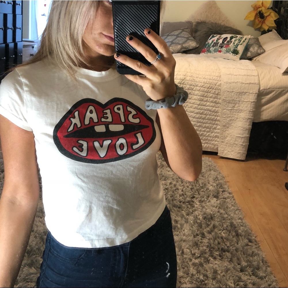 Speak Love White Graphic Tee- (Fit like Small)